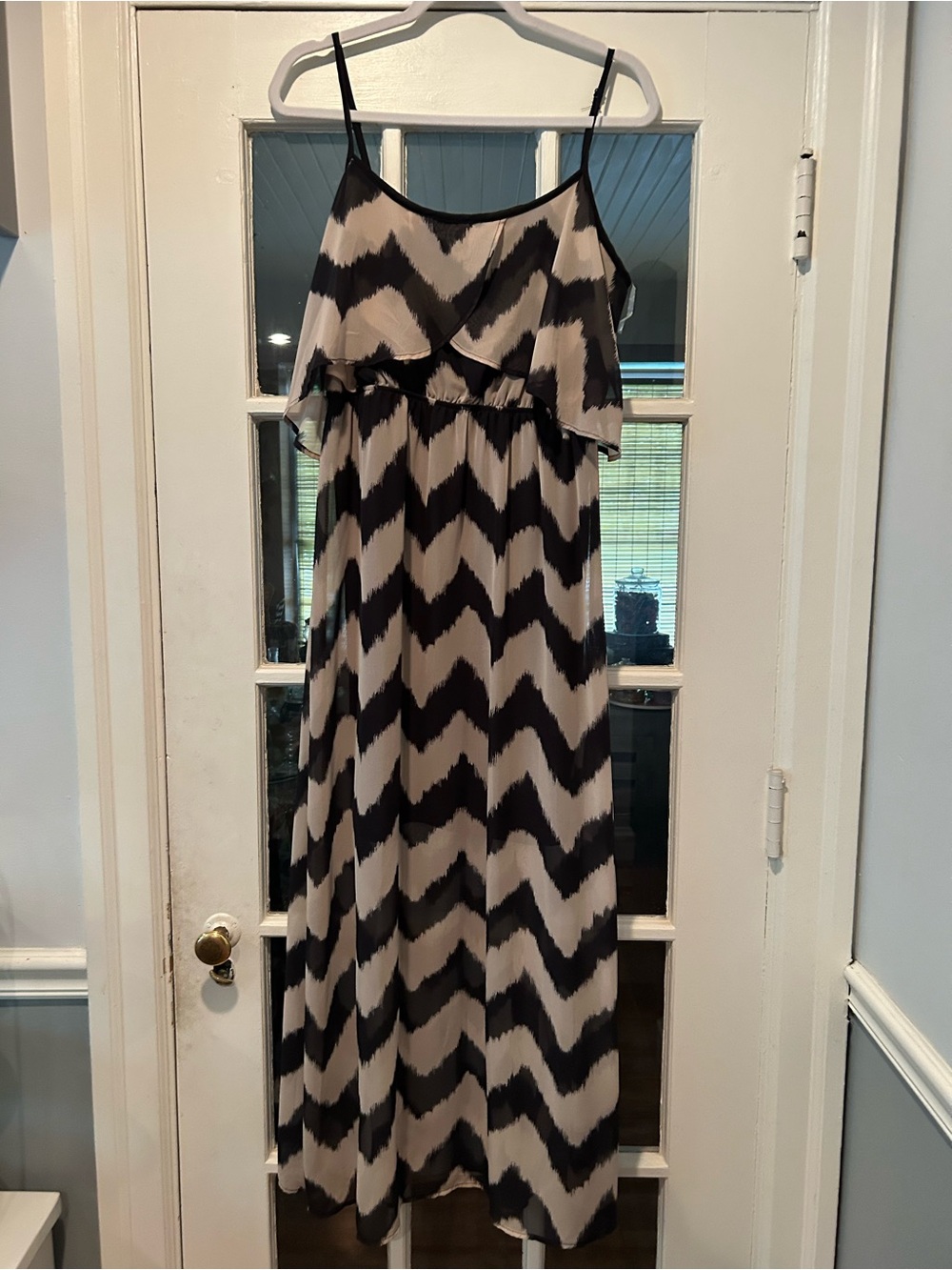 No Boundaries Black and Cream Chevron Maxi Dress